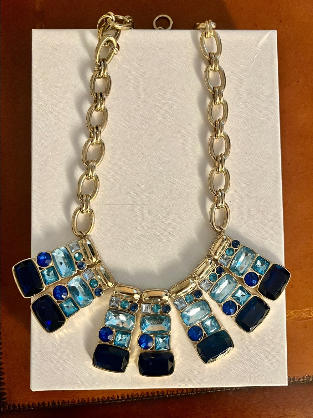 J. Crew Gold-Tone Necklace with Navy and Light Blue Stones